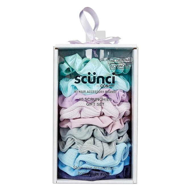 Scunci by Conair Gift Set, Gift Box Under $20, Includes 10 Scrunchies in Icy Blue Shades | Amazon (US)