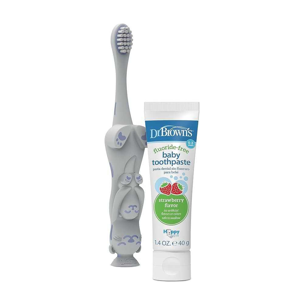 Dr. Brown's Baby and Toddler Toothbrush, Gray Otter and Strawberry Flavor Toothpaste, 1-4 Years | Amazon (US)