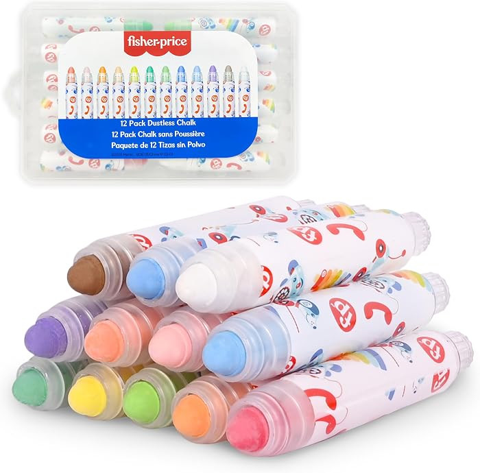 Fisher-Price\u2122 Dustless Chalk Set - 12 Bright Colors with Adjustable Holders, Portable Storag... | Amazon (US)