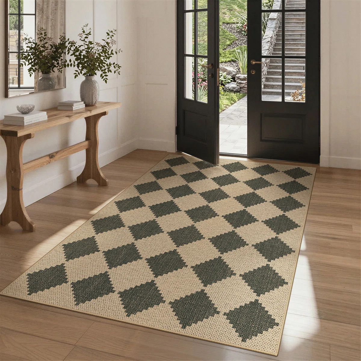 Machine Washable Outdoor Rug, Non-Slip Diamond Area Rug | Wayfair North America