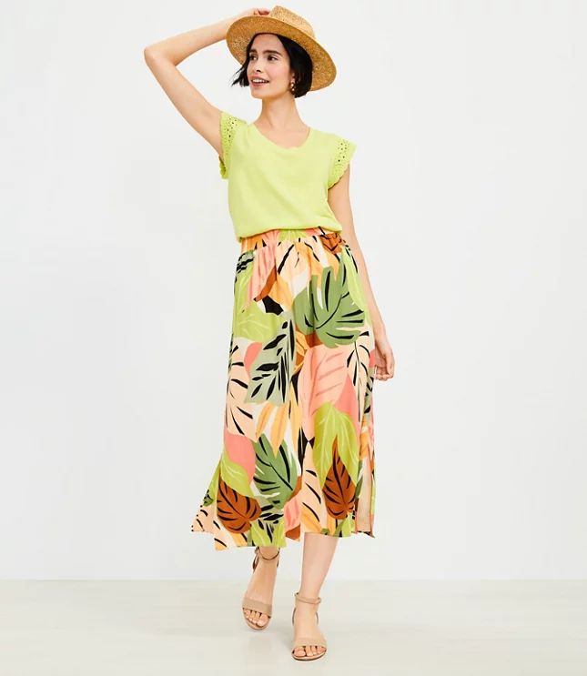 Palm Smocked Midi Skirt | LOFT | LOFT