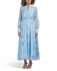 Long Sleeve Floral Maxi Dress With Belt | TJ Maxx