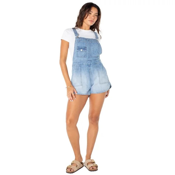 Celebrity Pink Women's Drapey Denim Dolphin Hem Shortalls, Sizes XS-XXXL | Walmart (US)