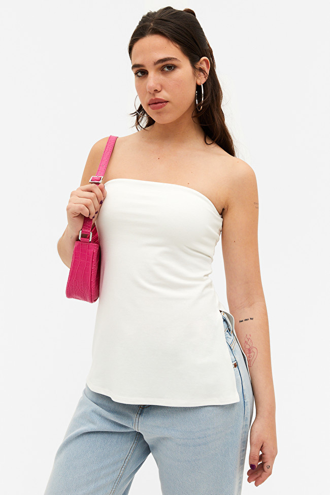 White asymmetric tube top | Monki
