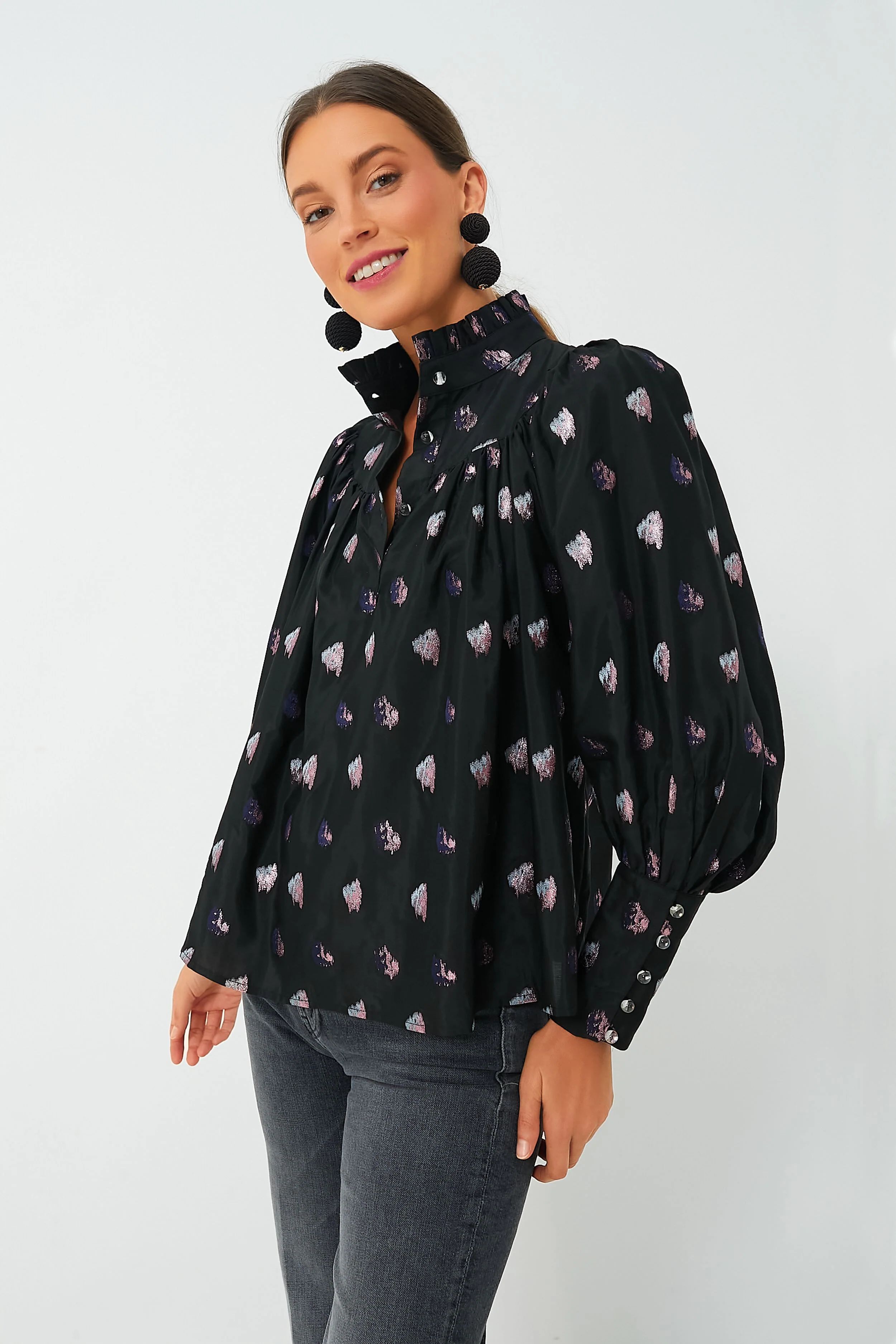 Black and Blurred Dot Fil Coupe Corrigan Blouse | Tuckernuck (US)