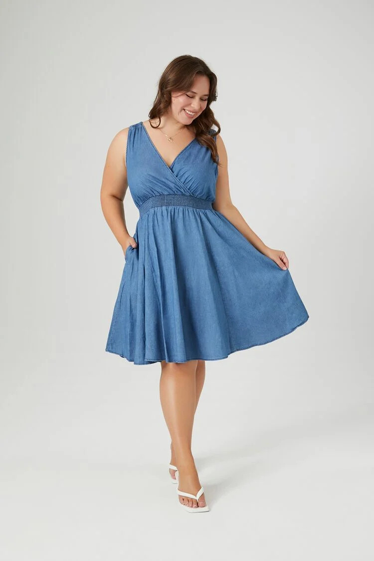 Plus Size Denim Fit & Flare Mini Dress | Forever 21 (US)