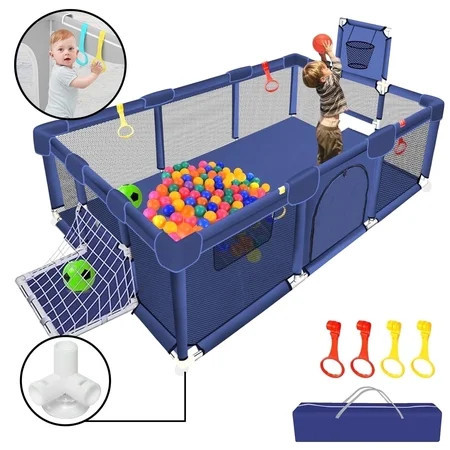 HioHa Large Baby Playpen, Big Playard with Basketball Hoop, Portable Play Yard Baby Fences with Storage Bag for Infant Toddler | Walmart (US)