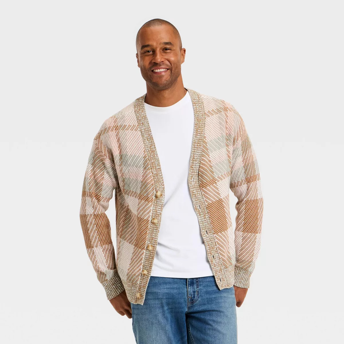 Men's Long Sleeve Plaid V-Neck Cardigan Sweater - Goodfellow & Co™ S | Target