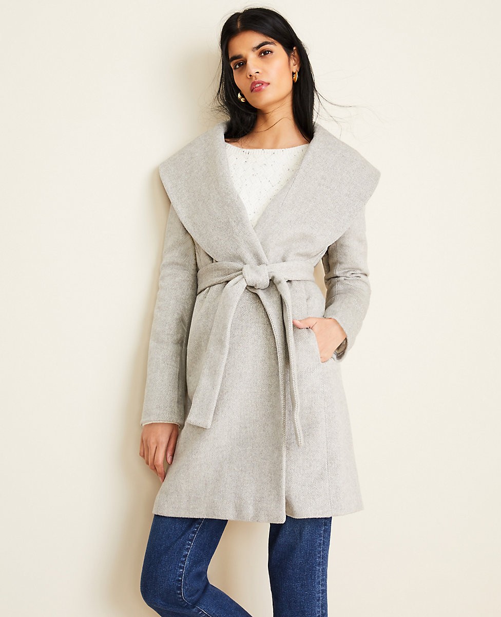 Herringbone Shawl Collar Wrap Coat | Ann Taylor (US)