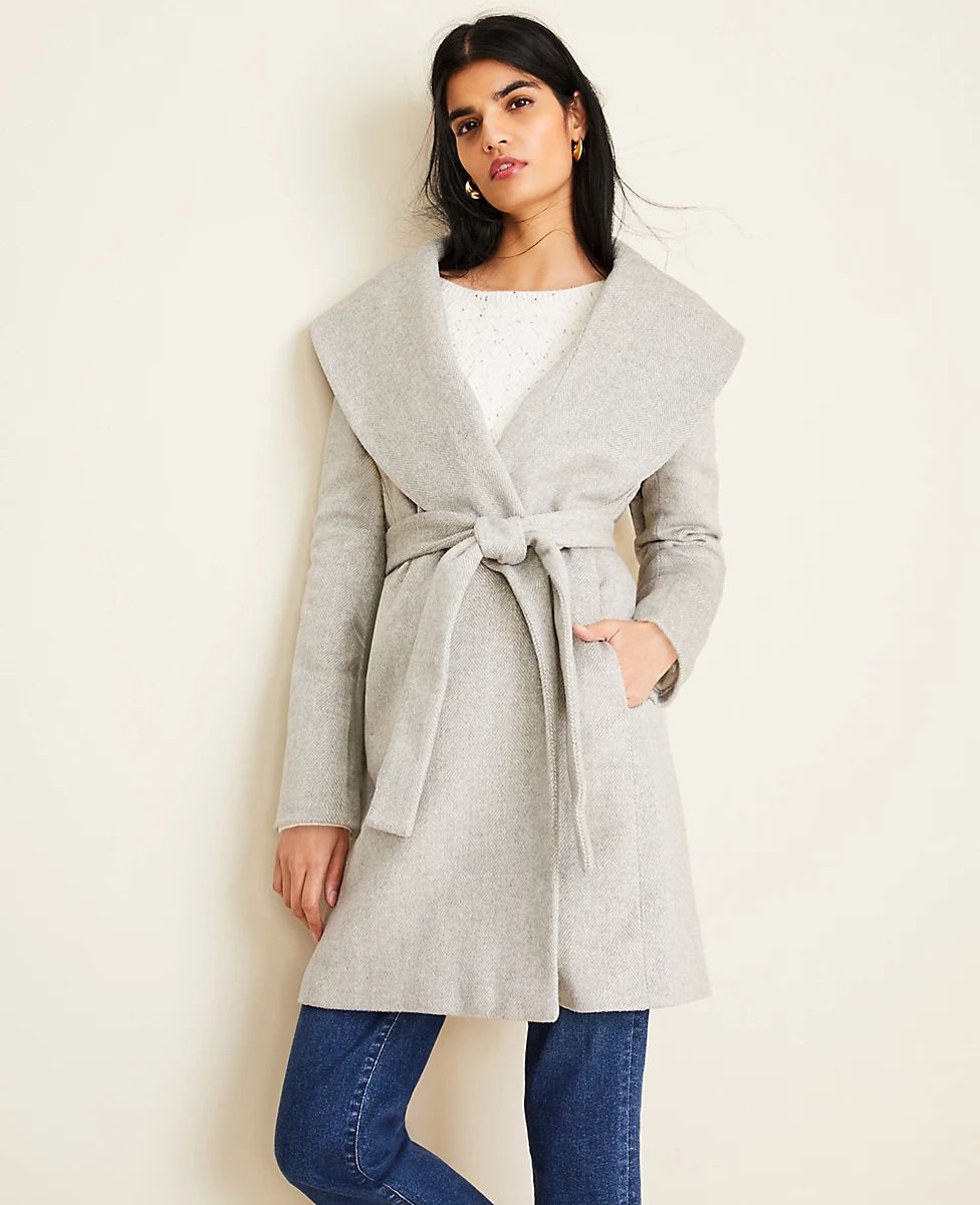 Herringbone Shawl Collar Wrap Coat | Ann Taylor | Ann Taylor (US)