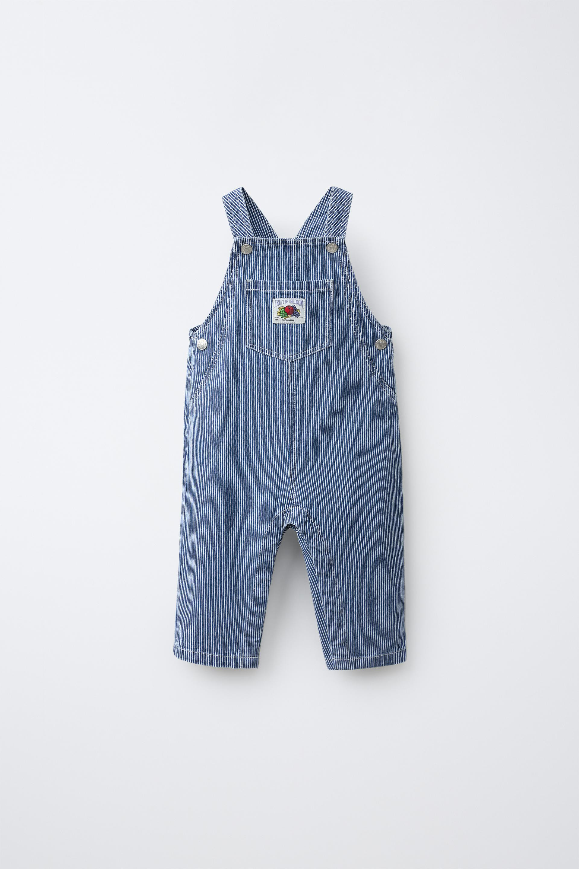 Zara - Fruit Of The Loom™ Striped Twill Overalls - Blue - 6-9 Months (29,1 Inches) - Kids | Zara US