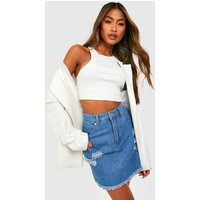 boohoo Women's High Waisted Ripped Denim Skirt in Mid Wash | Size: 4 | boohoo (US & Canada)