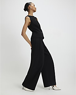 Black Tailored Wide Leg Trousers | River Island UK & IE