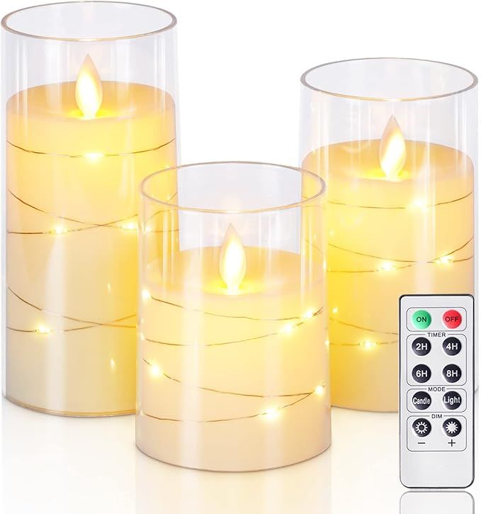 Homemory Flickering Flameless Candles with String Lights, Battery Operated Candles, Embedded Stri... | Amazon (US)