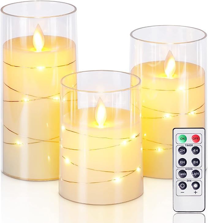 Homemory Flickering Flameless Candles with String Lights, Battery Operated Candles, Embedded Stri... | Amazon (US)