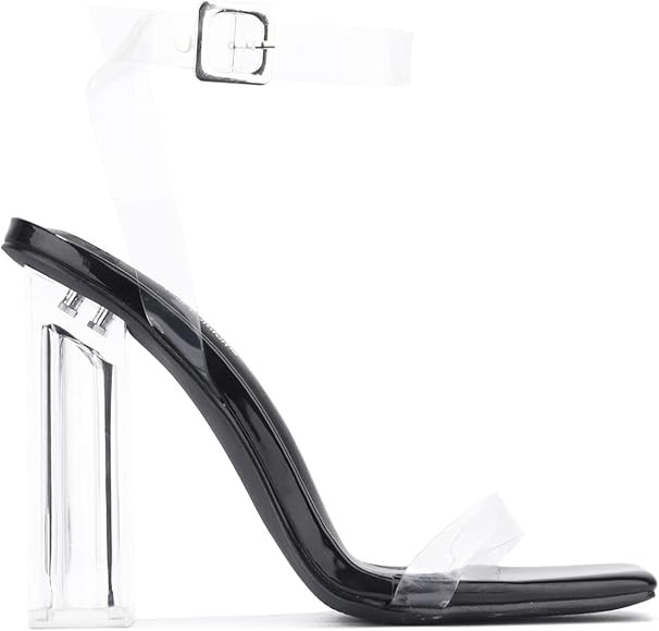 Cape Robbin Maria-2 Clear Chunky Block High Heels for Women, Transparent Strappy Open Toe Shoes H... | Amazon (US)