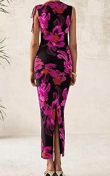 PRETTYGARDEN Women's Summer Maxi Floral Dresses Ruched Bodycon Sleeveless Mesh Formal Wedding Gue... | Amazon (US)