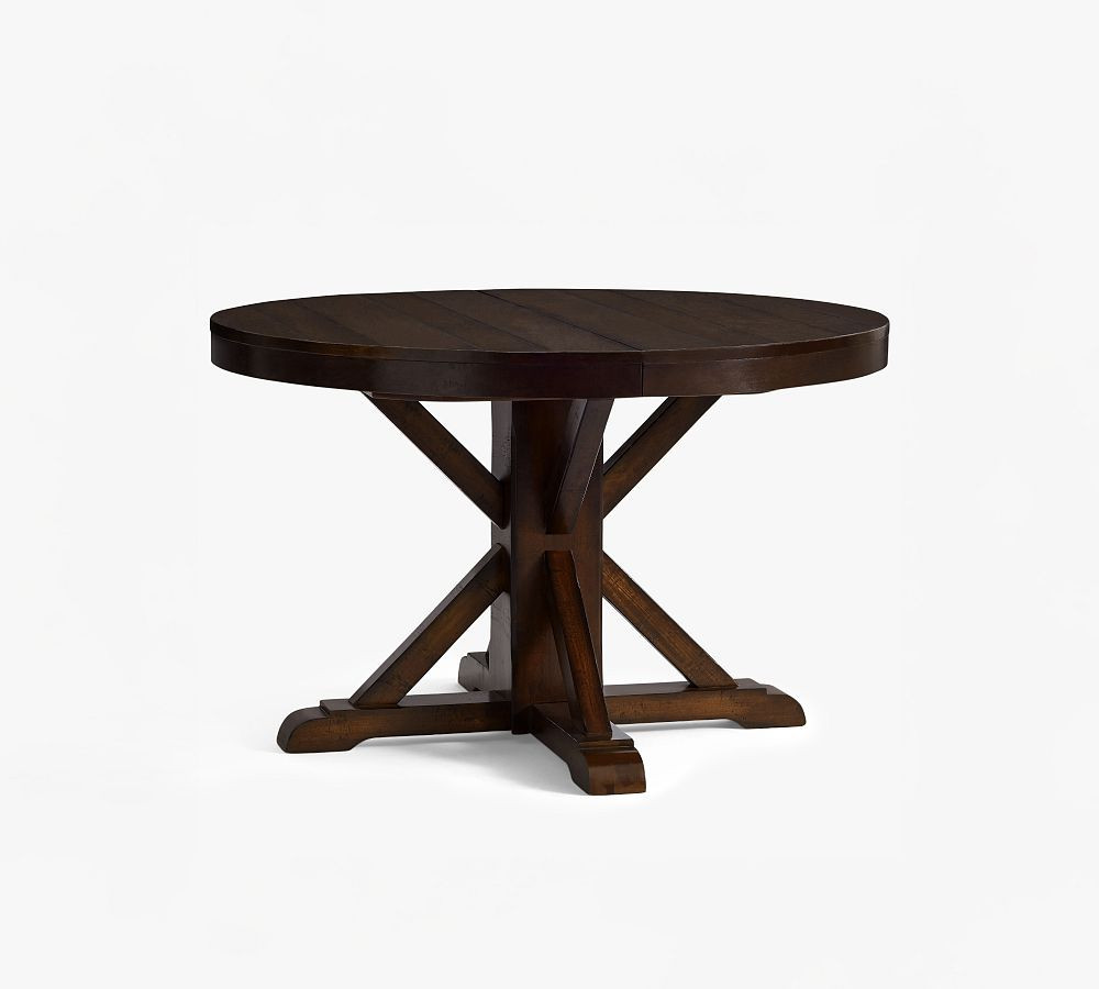 Benchwright Round Pedestal Extending Dining Table, Rustic Mahogany, 48" - 72" L | Pottery Barn (US)