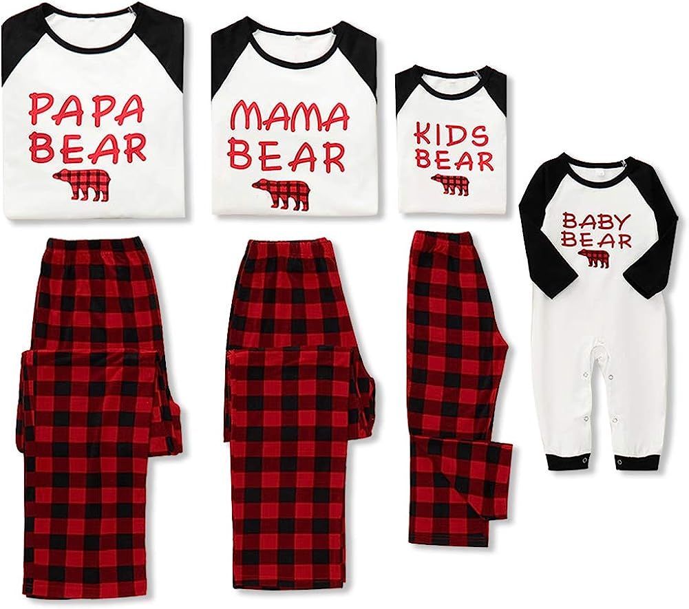 WESIDOM Christmas Family Pajamas Matching Sets,Bear Classic Plaid Xmas Clothes Soft Outfit Sleepw... | Amazon (US)