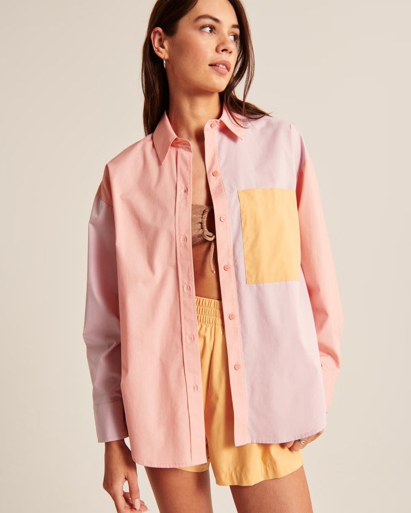 Women's Oversized Poplin Button-Up Shirt | Women's Tops | Abercrombie.com | Abercrombie & Fitch (US)