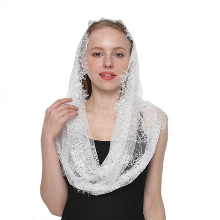 TIERPOP Floral Lace Veils Head Covering Latin Mass Mantilla Veils Short Scarf for Bridal | Walmart (US)