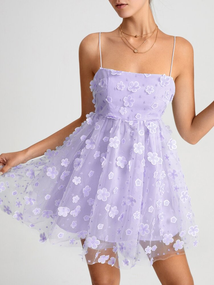 SHEIN Unity Applique Detail Backless Cami Mesh Dress | SHEIN