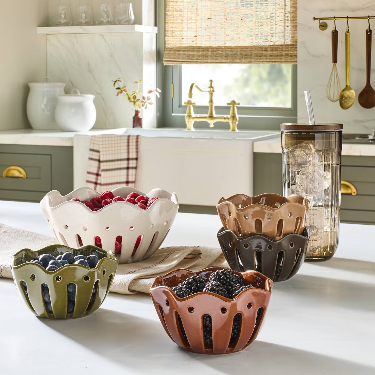 Set of 4 Wavy Edge Mini Berry Bowls Tan/Brown/Green/Winter Tan - Hearth & Hand™ with Magnolia | Target