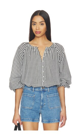 Sanctuary Perfect Gingham Button Blouse Top in Black,White. Size L. Also in M. | Revolve Clothing (Global)
