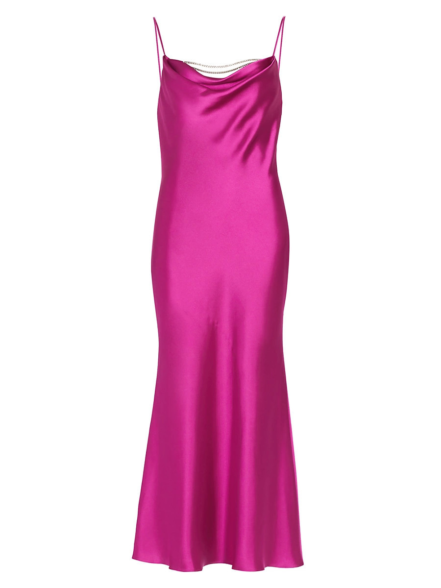 Women's Antione Crystal Satin Cowlneck Midi-Dress - Cerise Pink - Size 0 | Saks Fifth Avenue