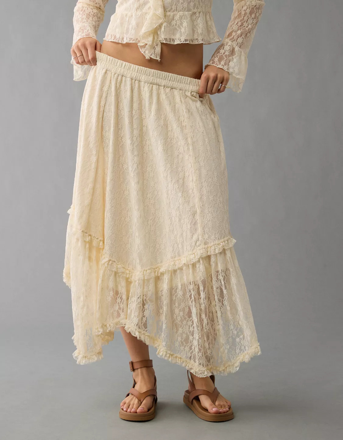 AE Lace Handkerchief Hem Maxi Skirt | American Eagle Outfitters (US & CA)