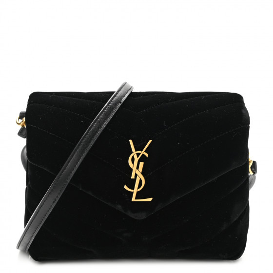 SAINT LAURENT Velvet Y Quilted Monogram Toy Loulou Chain Satchel French Black | FASHIONPHILE (US)