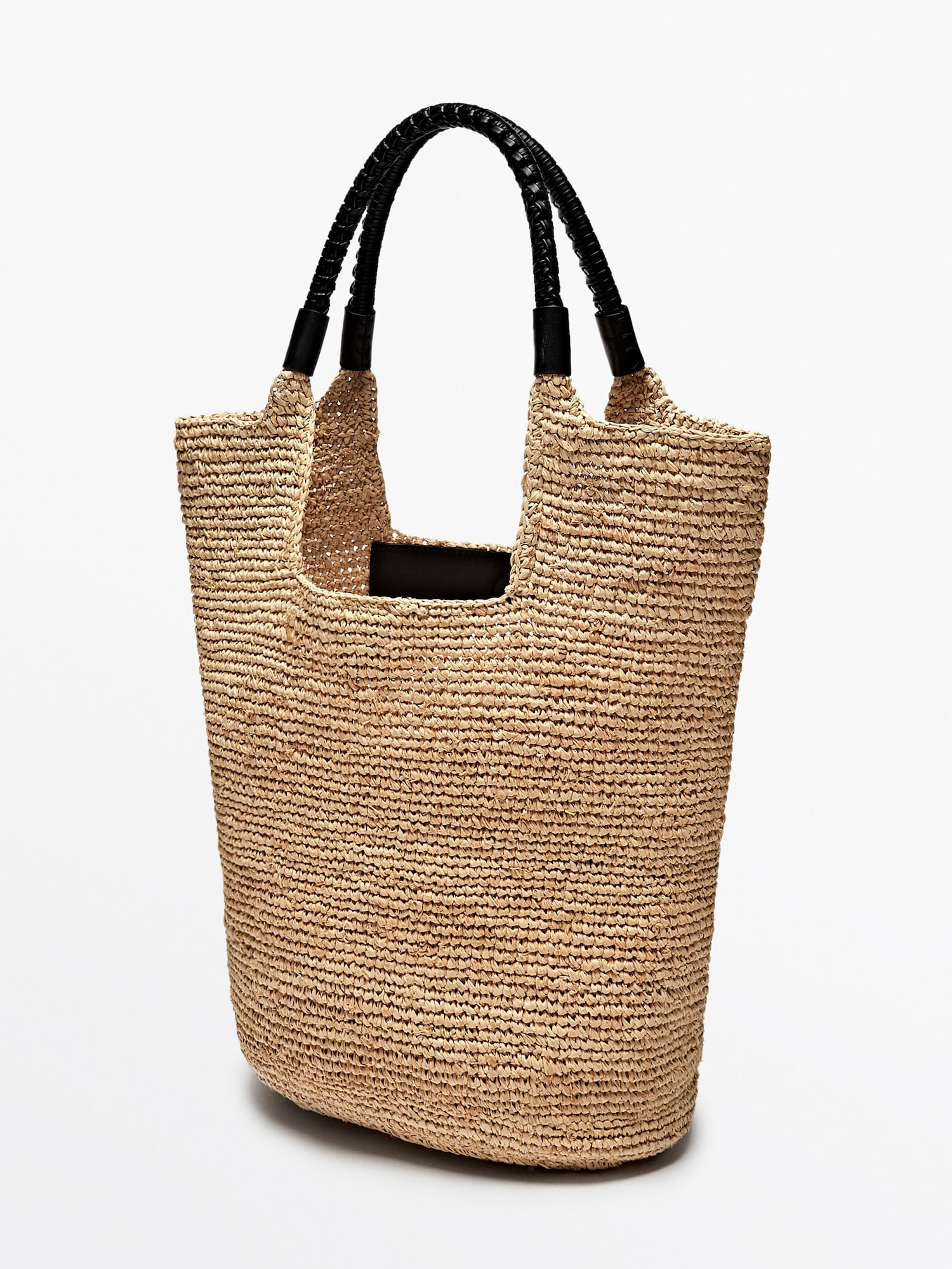 Raffia tote bag with leather strap | Massimo Dutti US