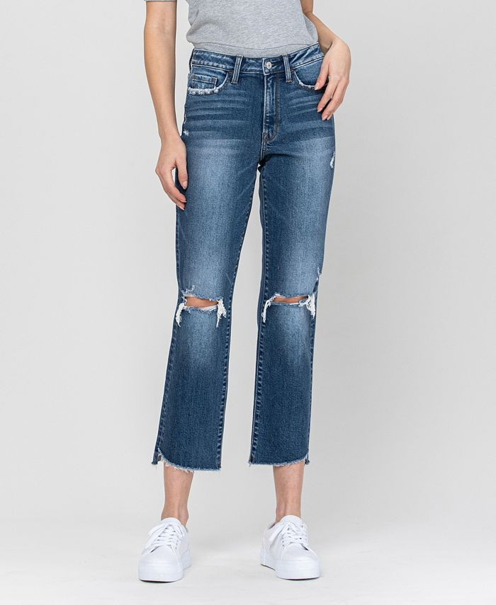 VERVET Women's Stretch High Rise Crop Straight Jeans with Hem Details & Reviews - Jeans - Women -... | Macys (US)