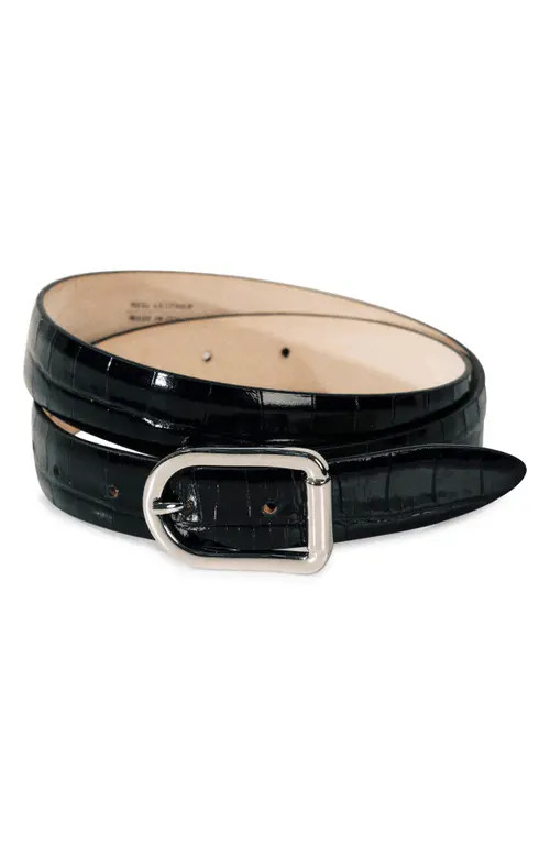 Déhanche Mija Croc-Embossed Leather Belt in Black Croco/Gold at Nordstrom, Size Small | Nordstrom