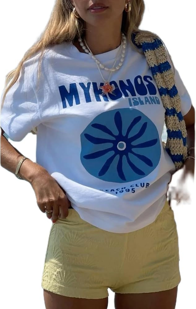 Womens Oversized Vintage Flower Graphic Tees Tops Y2k California Aesthetic Baggy T-Shirts Fruit C... | Amazon (US)