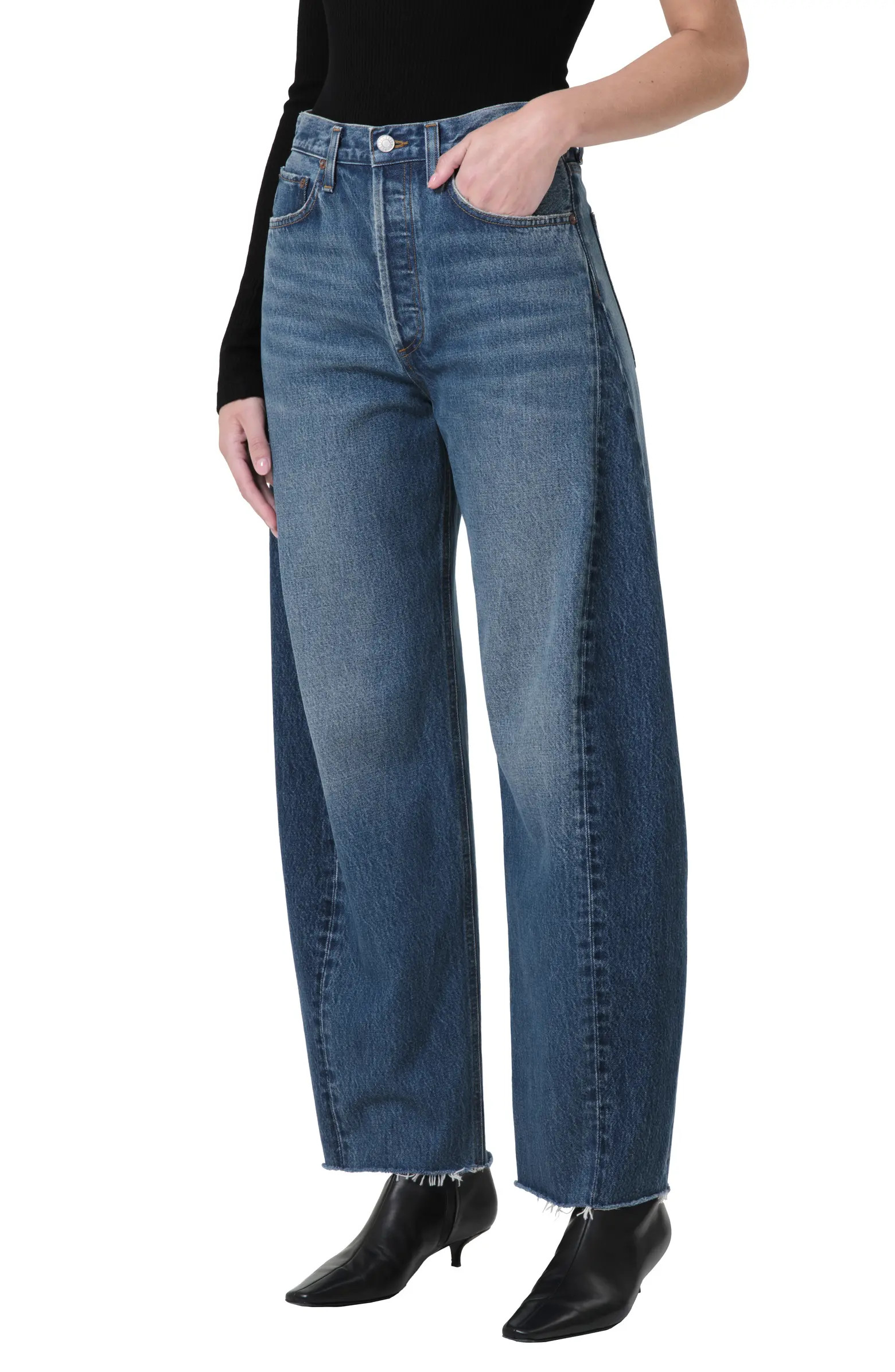 Luna Piece High Waist Raw Hem Barrel Jeans | Nordstrom