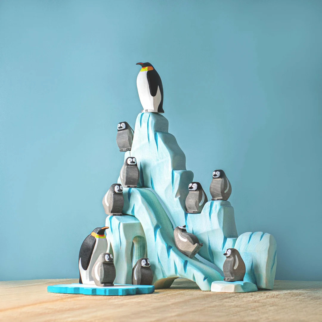 Large Wooden Toy Set Penguins With Natural Ice Cliffs Montessori Educational Play Handmade Organi... | Etsy (US)