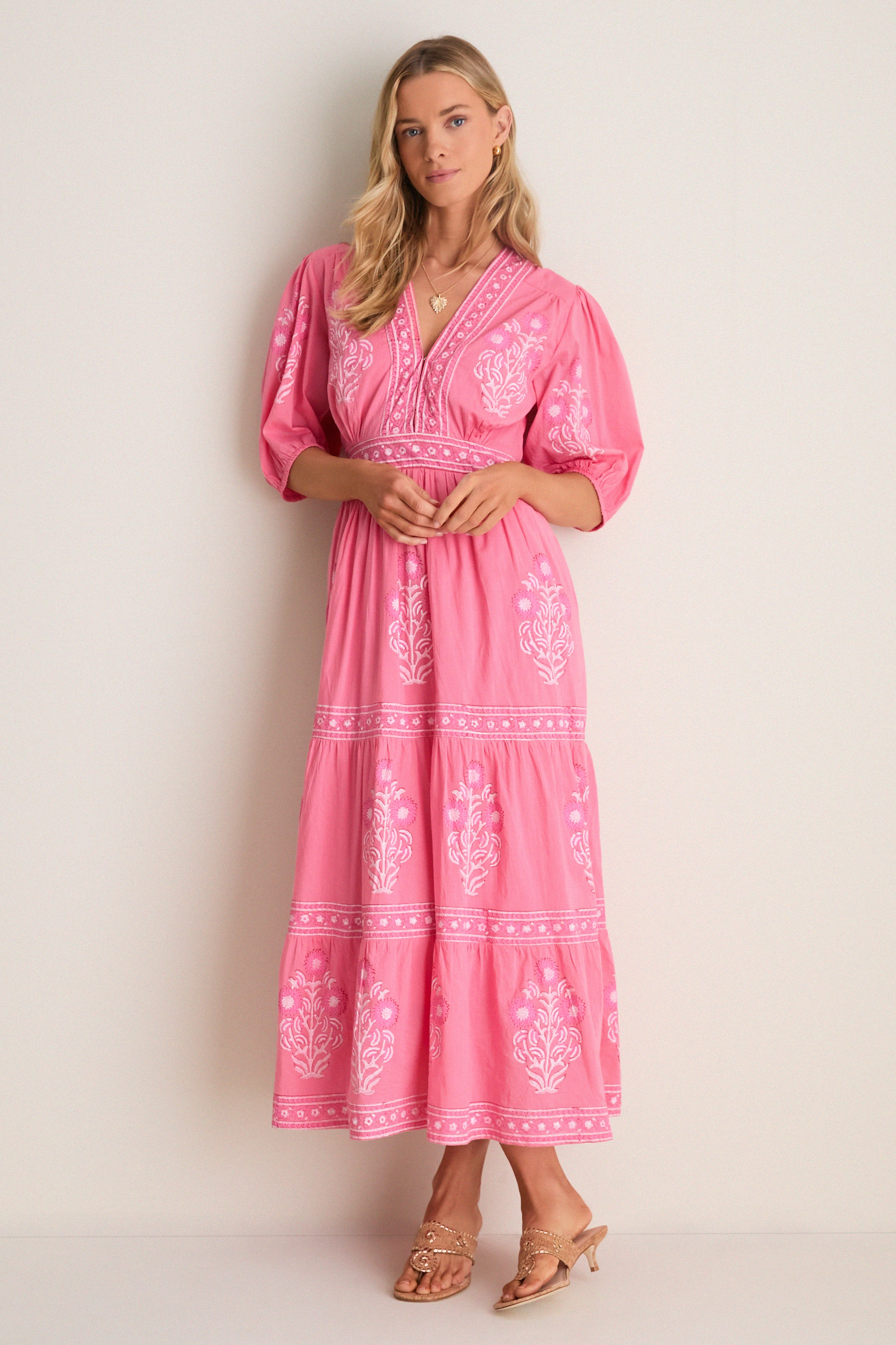 Raton Pink V-Neck Puffed Sleeve Maxi Dress | Tuckernuck (US)