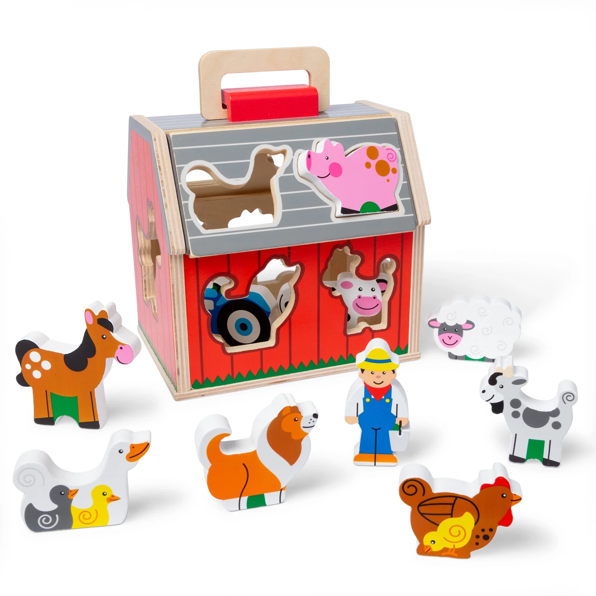 Melissa & Doug Wooden Take-Along Sorting Barn Toy with Flip-Up Roof and Handle 10 Wooden Farm Pla... | Walmart (US)