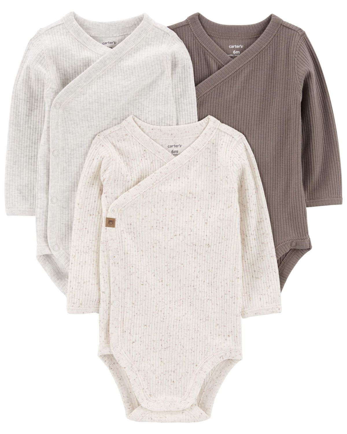 Brown/Heather Baby 3-Pack Side-Snap Bodysuits | carters.com | Carter's