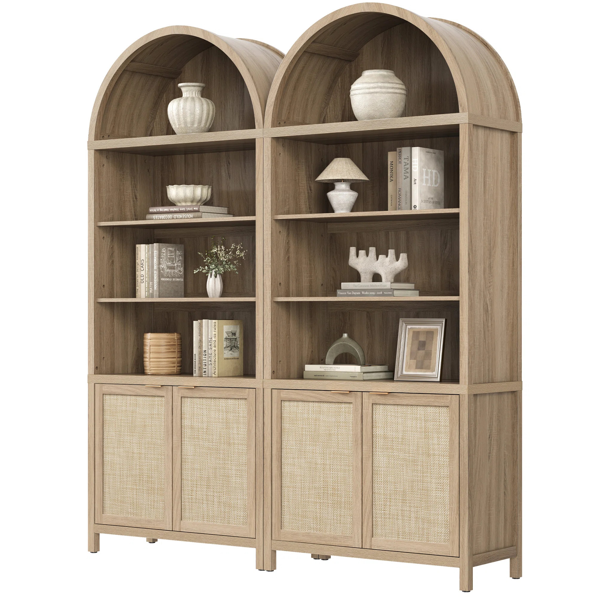84.25''H Rattan Arched Bookcase With Adjustable Shelf (Set of 2) | Wayfair North America
