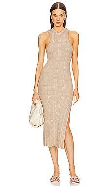 L'Academie by Marianna Halia Midi Knit Dress With Slit in Beige Multi from Revolve.com | Revolve Clothing (Global)