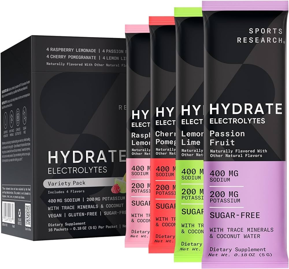 Sports Research Hydrate Electrolytes Powder Packets - Sugar-Free & Naturally Flavored with Vitami... | Amazon (US)