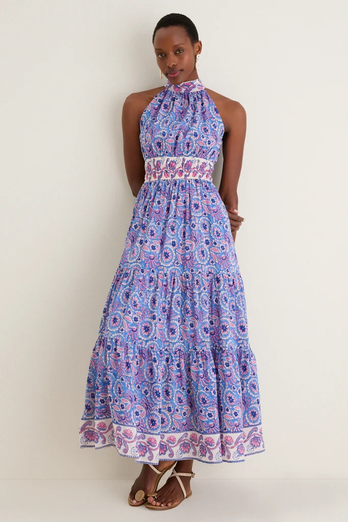 Blue with Pink Flowers Bella Halter Maxi Dress | Tuckernuck (US)