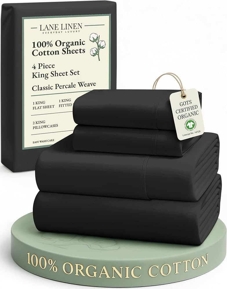 LANE LINEN 100% Organic Cotton Bed Sheets King Size, Soft & Comfy Fully Elasticized Percale Beddi... | Amazon (US)