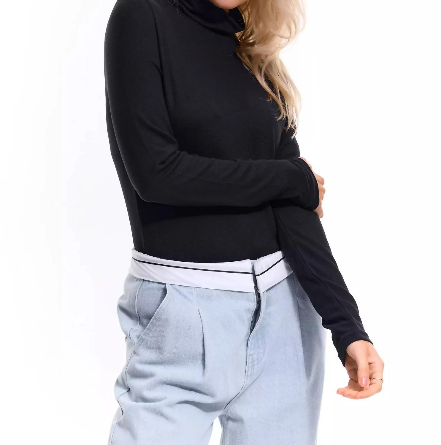 Turtleneck Layer Top In Black | Shop Simon