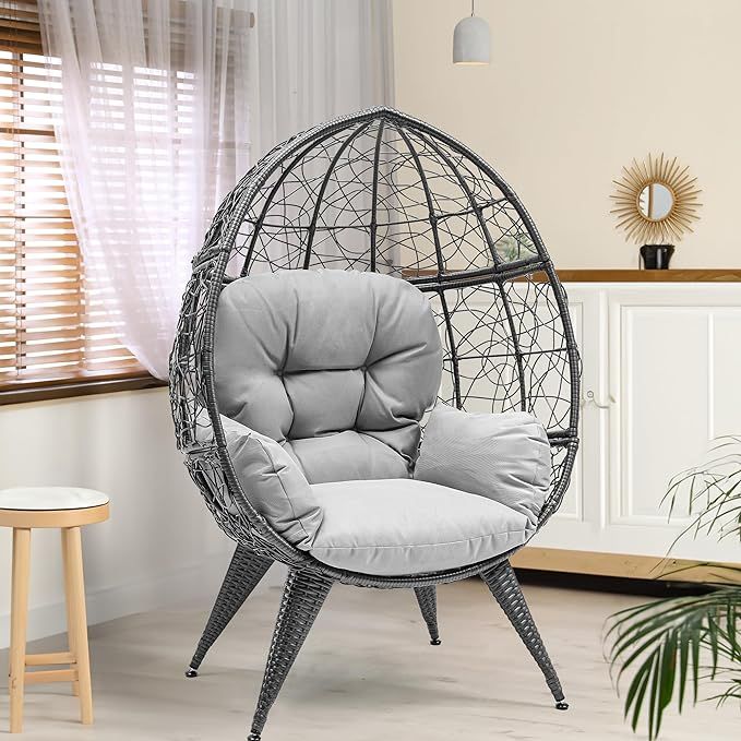 YITAHOME Egg Chair Wicker Outdoor Indoor Oversized Large Lounger with Stand Cushion Egg Basket Ch... | Amazon (US)