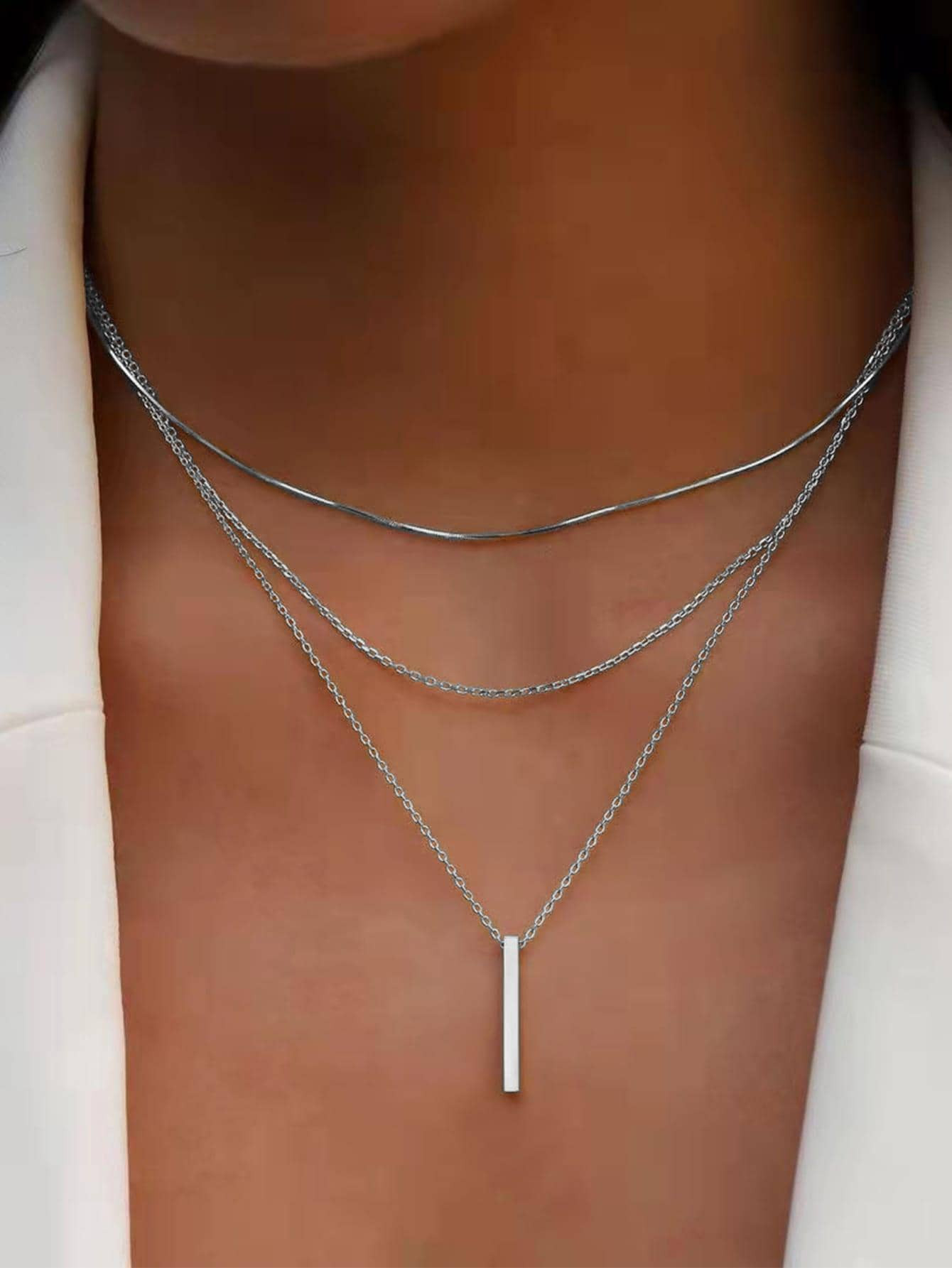 1pc Simple Long Bar Pendant Necklace, Women's Vacation & Date Gift | SHEIN