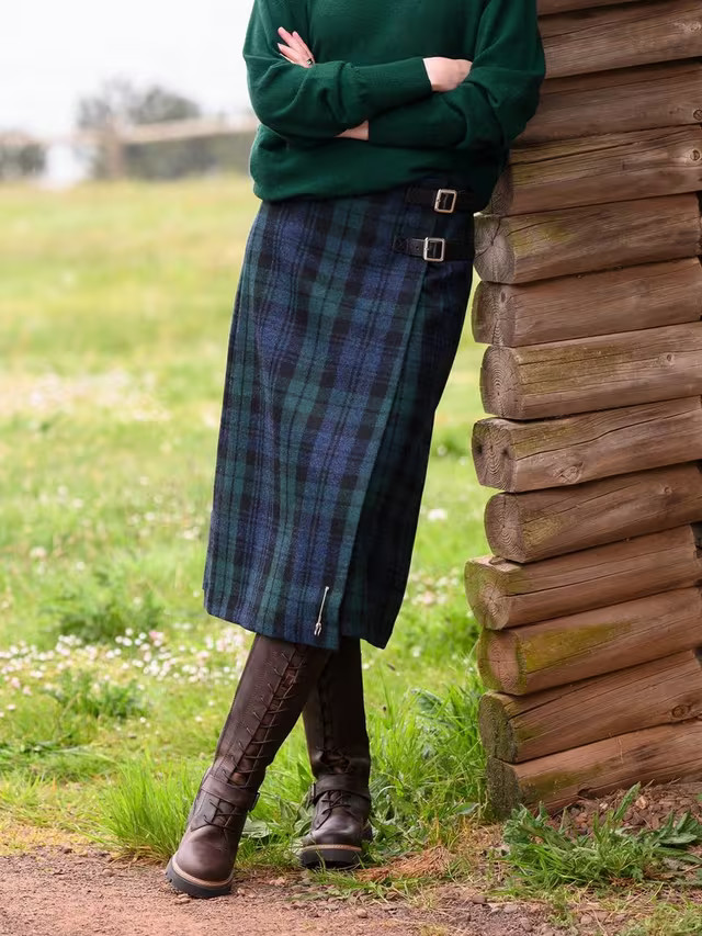 Celtic & Co. Celt Wool Midi Kilt, Cairngorm Blackwatch | John Lewis (UK)