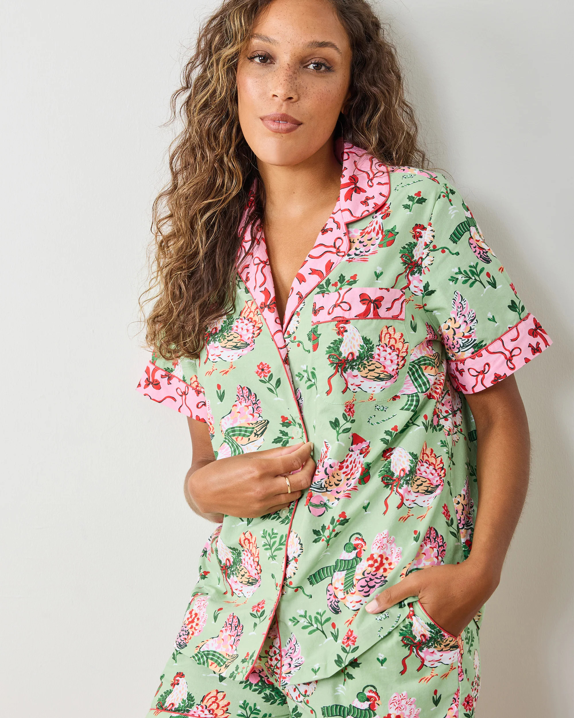 Holiday Hens - Short PJ Set - Sage | Printfresh